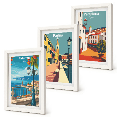 Zidna galerija slika Popularni gradovi u retro ilustrativnom stilu