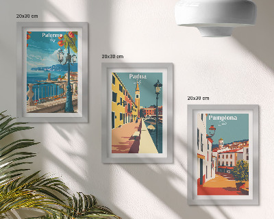 Zidna galerija slika Popularni gradovi u retro ilustrativnom stilu