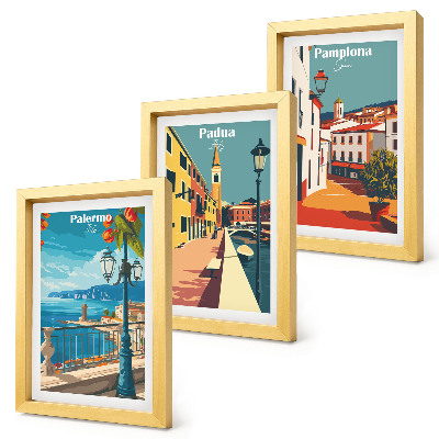 Zidna galerija slika Popularni gradovi u retro ilustrativnom stilu