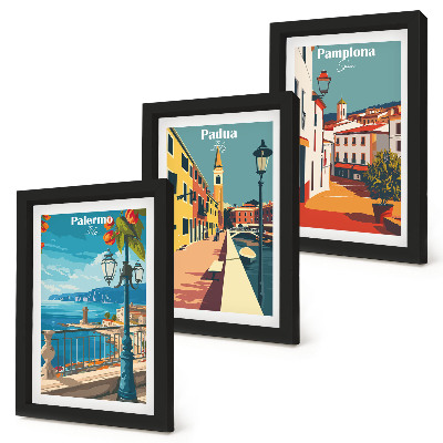 Zidna galerija slika Popularni gradovi u retro ilustrativnom stilu