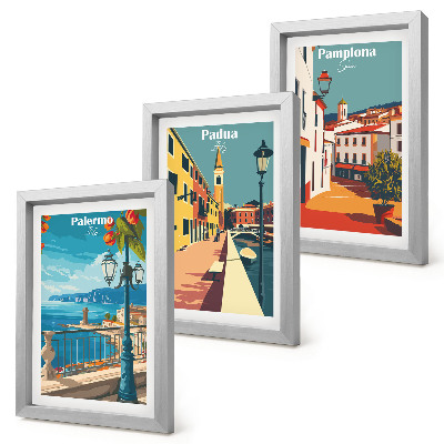 Zidna galerija slika Popularni gradovi u retro ilustrativnom stilu