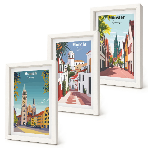 Set 3 slike u okviru Europski gradovi u šarenim ilustracijama
