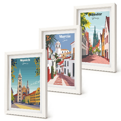 Set 3 slike u okviru Europski gradovi u šarenim ilustracijama