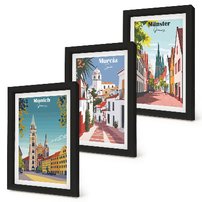 Set 3 slike u okviru Europski gradovi u šarenim ilustracijama