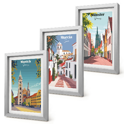 Set 3 slike u okviru Europski gradovi u šarenim ilustracijama