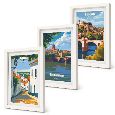 Set 3 slike u okviru Grafike poznatih gradova u retro stilu