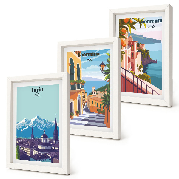 Set 3 slike u okviru Šareni, ilustrativni gradski pejzaži u retro stilu