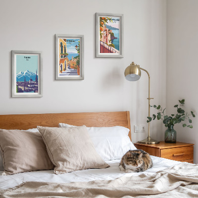 Set 3 slike u okviru Šareni, ilustrativni gradski pejzaži u retro stilu