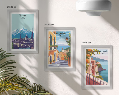 Set 3 slike u okviru Šareni, ilustrativni gradski pejzaži u retro stilu