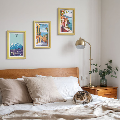 Set 3 slike u okviru Šareni, ilustrativni gradski pejzaži u retro stilu