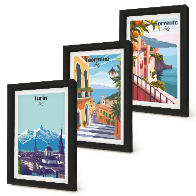 Set 3 slike u okviru Šareni, ilustrativni gradski pejzaži u retro stilu