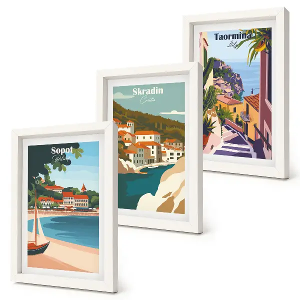 Zidna galerija slika elegantne ilustracije s pogledom na grad uz more