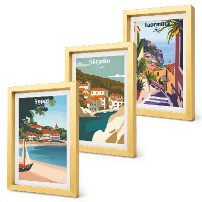 Zidna galerija slika elegantne ilustracije s pogledom na grad uz more