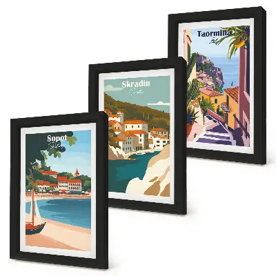 Zidna galerija slika elegantne ilustracije s pogledom na grad uz more