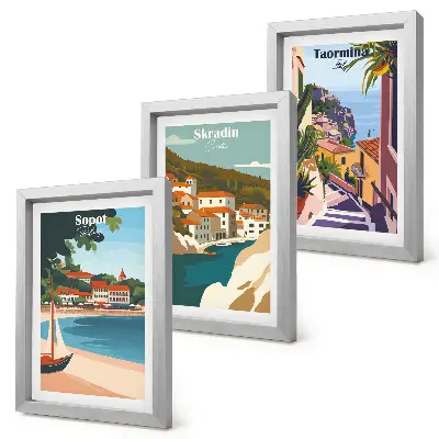 Zidna galerija slika elegantne ilustracije s pogledom na grad uz more