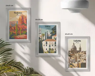 Set od 3 slike u okviru retro gradski pejzaži Sedone, Sintre i Vallette