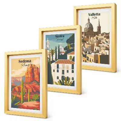 Set od 3 slike u okviru retro gradski pejzaži Sedone, Sintre i Vallette