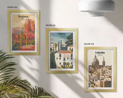 Set od 3 slike u okviru retro gradski pejzaži Sedone, Sintre i Vallette