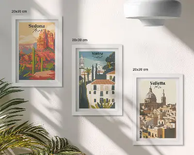 Set od 3 slike u okviru retro gradski pejzaži Sedone, Sintre i Vallette