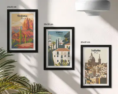 Set od 3 slike u okviru retro gradski pejzaži Sedone, Sintre i Vallette