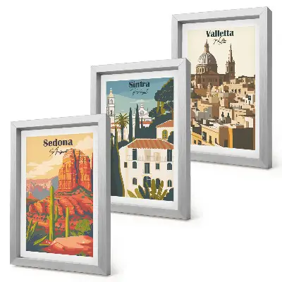 Set od 3 slike u okviru retro gradski pejzaži Sedone, Sintre i Vallette