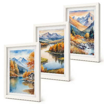 Komplet slika u okviru Planinski pogled s rijekom i jesenskim drvećem
