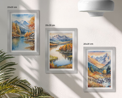 Komplet slika u okviru Planinski pogled s rijekom i jesenskim drvećem