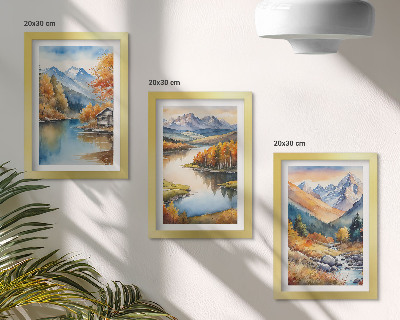 Komplet slika u okviru Planinski pogled s rijekom i jesenskim drvećem