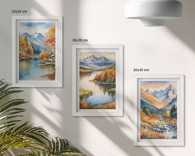 Komplet slika u okviru Planinski pogled s rijekom i jesenskim drvećem