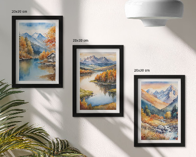 Komplet slika u okviru Planinski pogled s rijekom i jesenskim drvećem