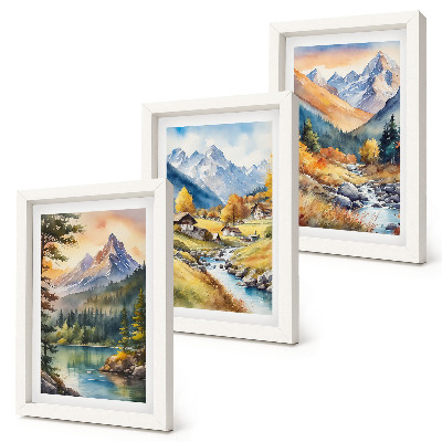 Zidna galerija slika Planinski krajolik s rijekom i kućicama u jesenskim bojama