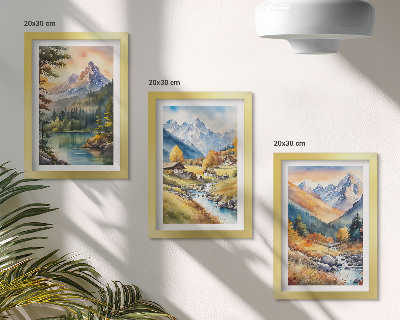 Zidna galerija slika Planinski krajolik s rijekom i kućicama u jesenskim bojama