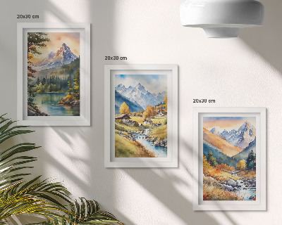 Zidna galerija slika Planinski krajolik s rijekom i kućicama u jesenskim bojama