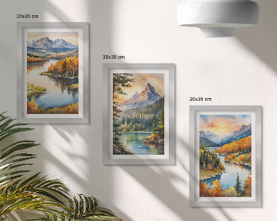 Zidna galerija slika Planinski krajolici s rijekom i šarenim drvećem
