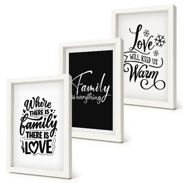 Set od 3 slike u okviru motivi obitelji, ljubavi, topline doma i inspirativnih citata