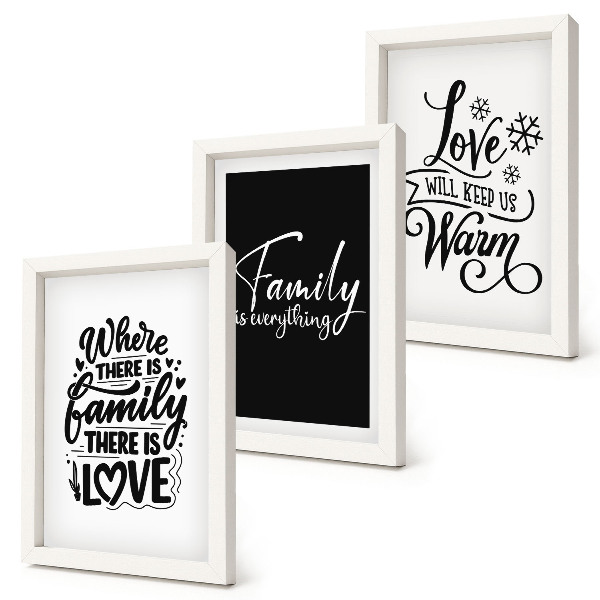 Set 3 slike u okviru Obitelj, ljubav, toplina, dom, inspirativni citati