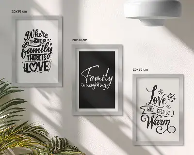 Set od 3 slike u okviru motivi obitelji, ljubavi, topline doma i inspirativnih citata