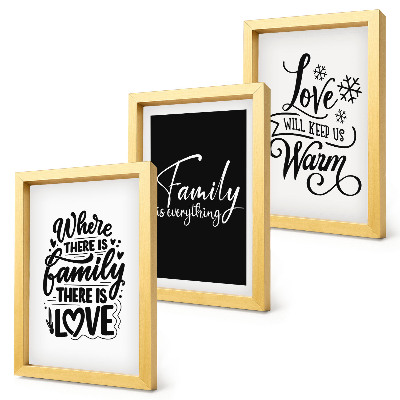 Set 3 slike u okviru Obitelj, ljubav, toplina, dom, inspirativni citati