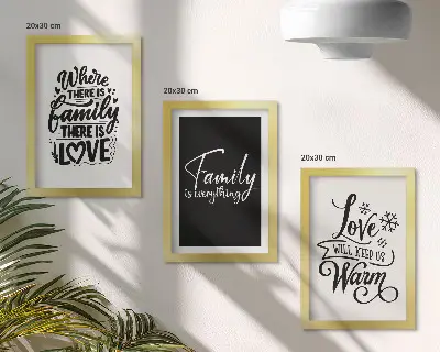 Set od 3 slike u okviru motivi obitelji, ljubavi, topline doma i inspirativnih citata