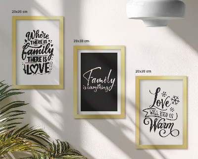 Set 3 slike u okviru Obitelj, ljubav, toplina, dom, inspirativni citati