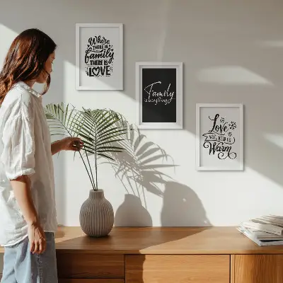 Set od 3 slike u okviru motivi obitelji, ljubavi, topline doma i inspirativnih citata