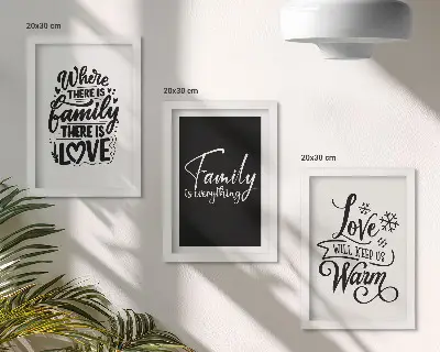 Set od 3 slike u okviru motivi obitelji, ljubavi, topline doma i inspirativnih citata