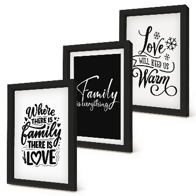 Set 3 slike u okviru Obitelj, ljubav, toplina, dom, inspirativni citati