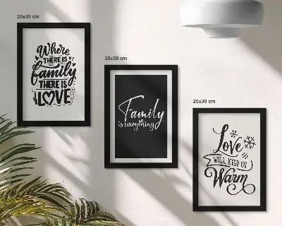 Set od 3 slike u okviru motivi obitelji, ljubavi, topline doma i inspirativnih citata
