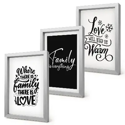 Set od 3 slike u okviru motivi obitelji, ljubavi, topline doma i inspirativnih citata