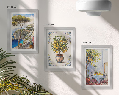 Zidna galerija slika Pogled na more s limunovim stablom i vrtnim stolom