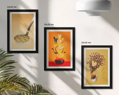 Set 3 slike u okviru motivi hrane i pića za kuhinju
