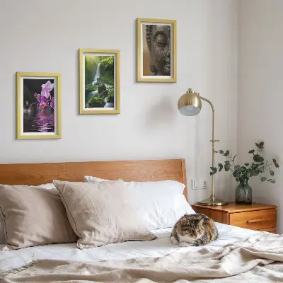 Set od 3 slike u okviru cvijeće u vodenom vodopadu sa zelenim kamenjem i Budom