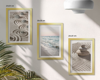Komplet slika u okviru Mirni valovi pijeska i vode s kamenjem na plaži