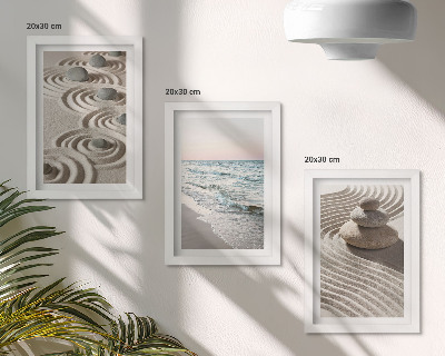 Komplet slika u okviru Mirni valovi pijeska i vode s kamenjem na plaži